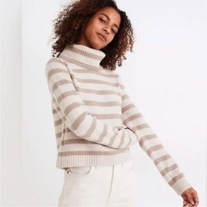 Madewell Cashmere Crop Turtleneck Sweater Striped Size Medium
